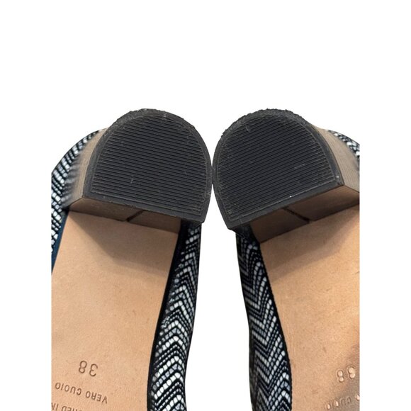 Brunate Womens Italian Made Black & White Chevron Heeled Pumps EU 38 US 7.5 Leat - Picture 11 of 11